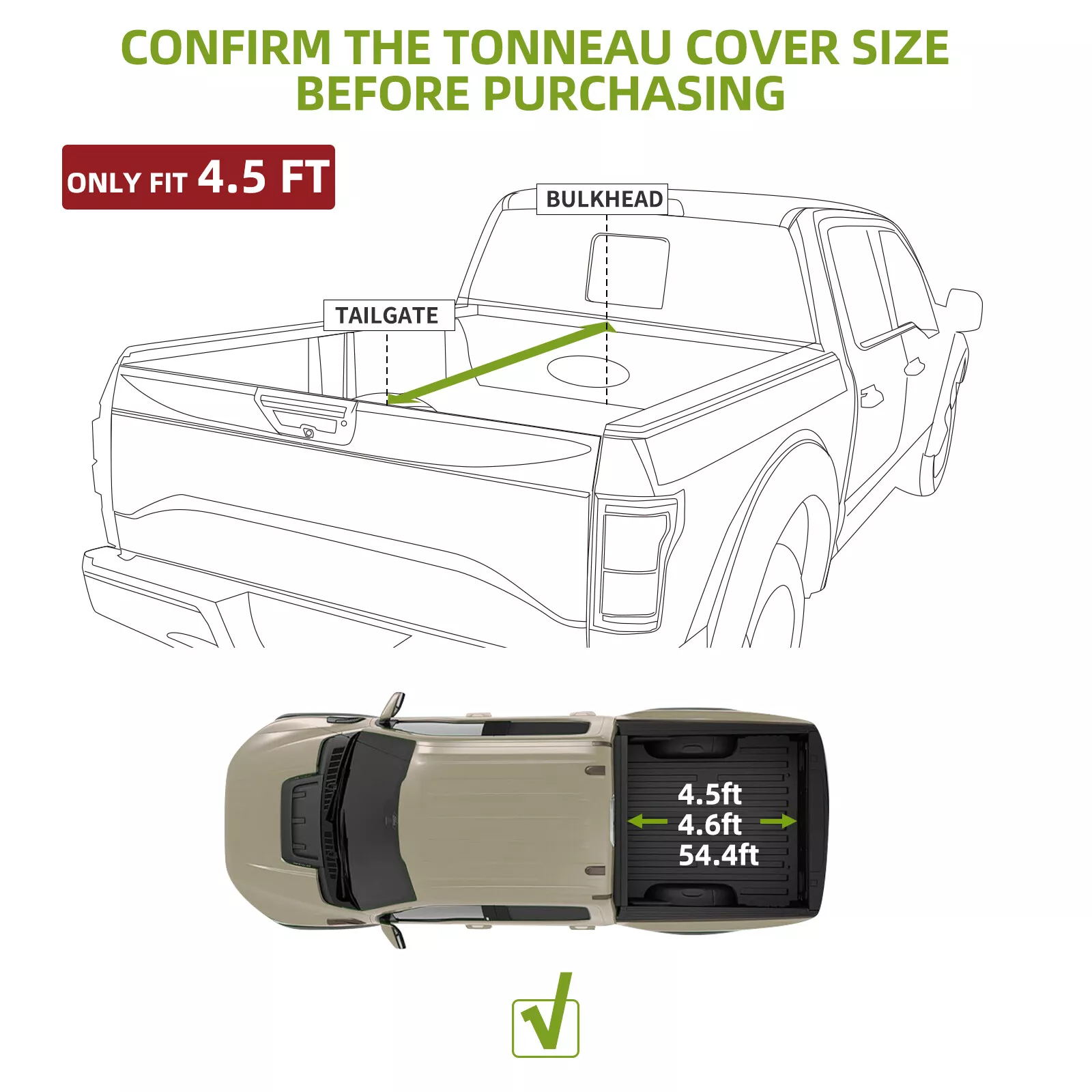 RVNI 4.5FT FRP Hard Tonneau Cover Tri-Fold For 2022-2023 2024 2025 Ford Maverick Waterproof