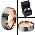 thumbnail image 4 of Tungsten Video Play Button Band Ring 8mm Men Women Comfort Fit 18k Rose Gold Step Bevel Edge Brushed Polished, 4 of 4