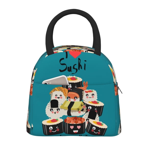 Vsdgher I Love Sushi Print Insulated Lunch Bag Simple Bento Cooler Bag Lunch Tote Bag , Suitable for picnics, school, work