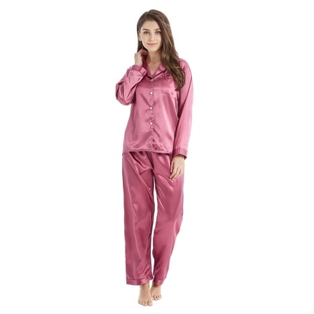 

Tony & Candice Women s Classic Satin Pajama Set Adult Sleepwear (XL Light Burgundy)