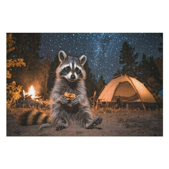 Puzzles for Adults 300 Pieces - Raccoon Sitting By Campsite Best Challenging Puzzles for Cognitive Workout - Safe Eco-Friendly - Most Popular Leisure Activities