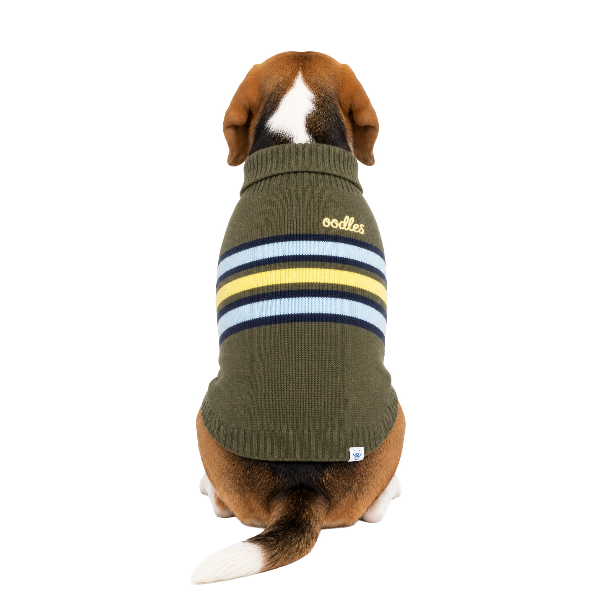 Oodles Striped Fall Turtle Neck Dog Sweater, Green Medium
