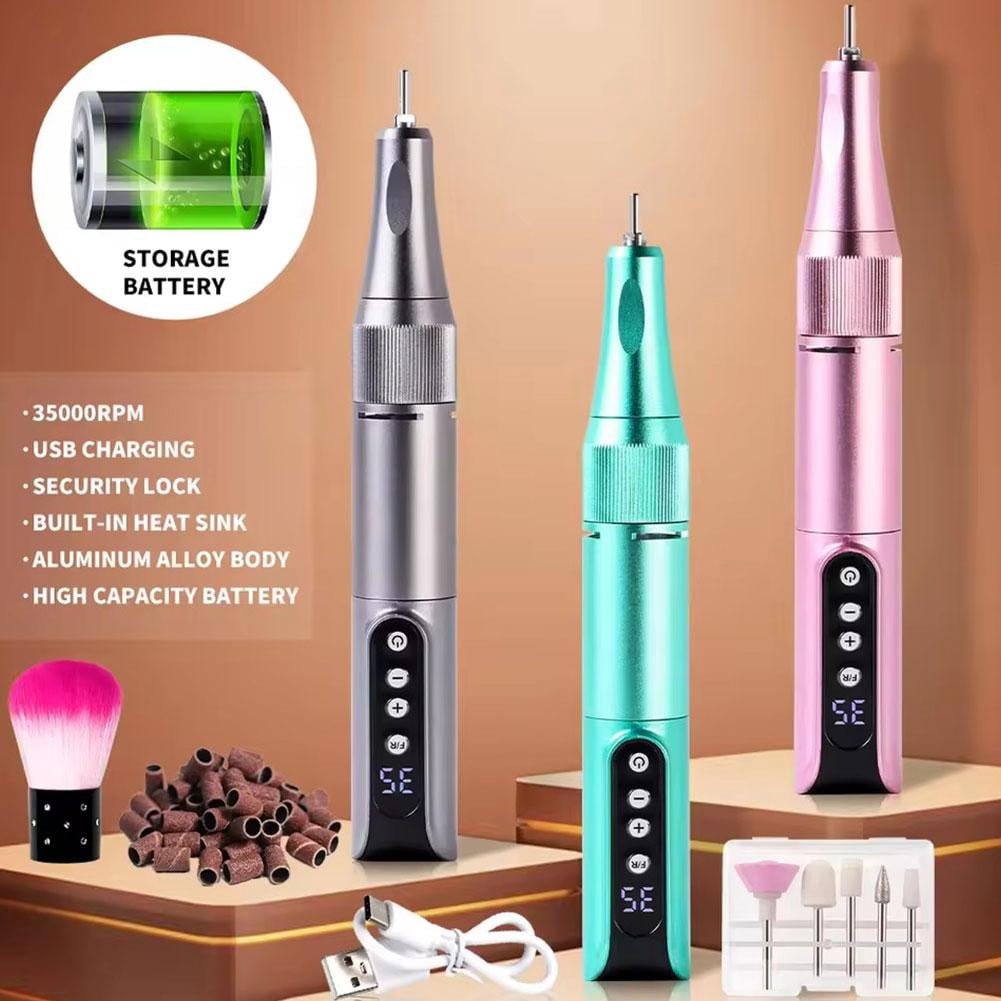 Electric Nail Drill File, Nail Drill Electric Nail File Kit, Rechargeable Efile Set, Nail Machine Kit Manicure Pedicure Tools Polishing Set for Salon Home - Green