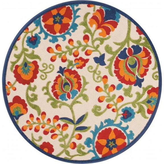 4 ft. Multi Color Round Mediterra Indoor & Outdoor Area Rug