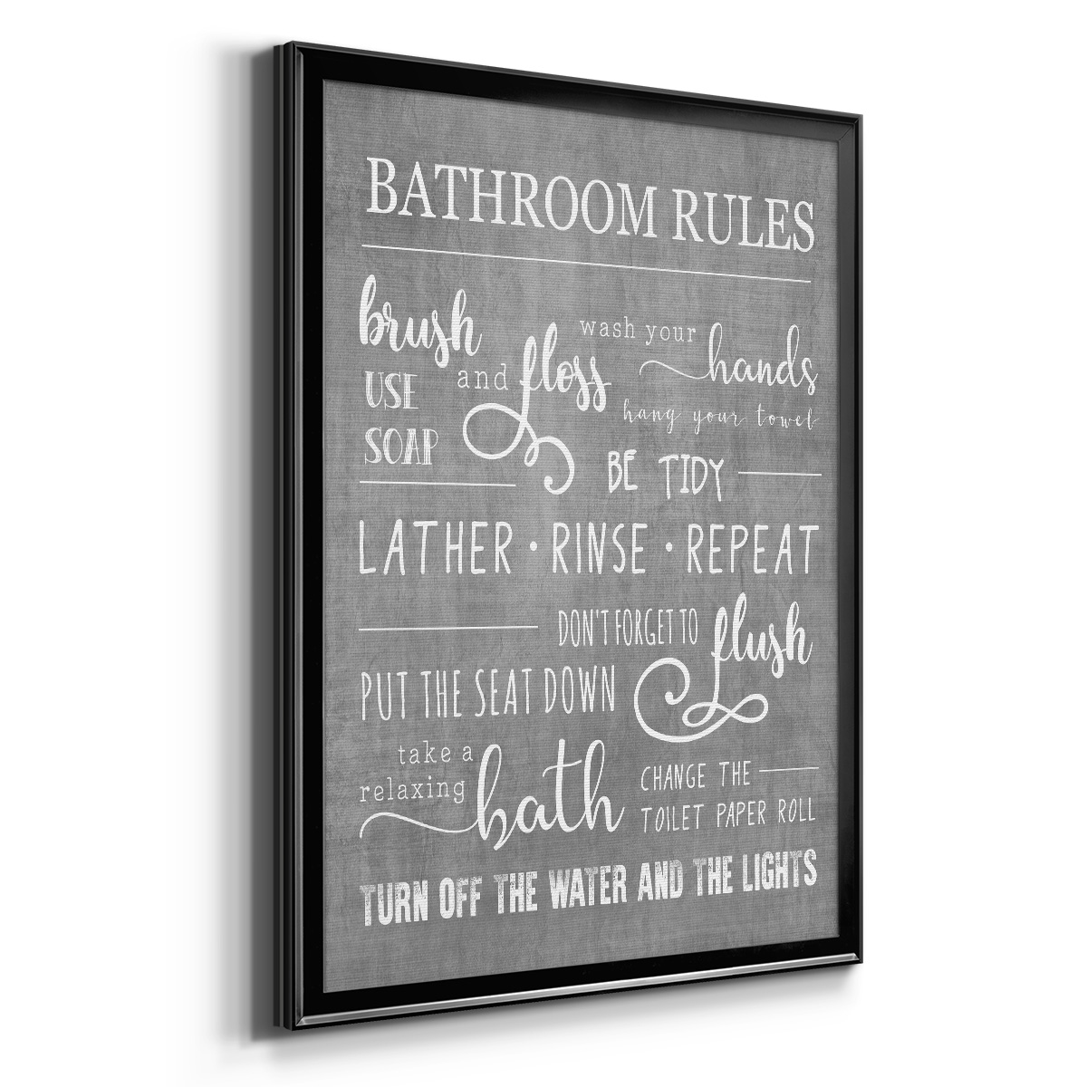 Neutral Bathroom Rules Premium Framed Print - Ready to Hang