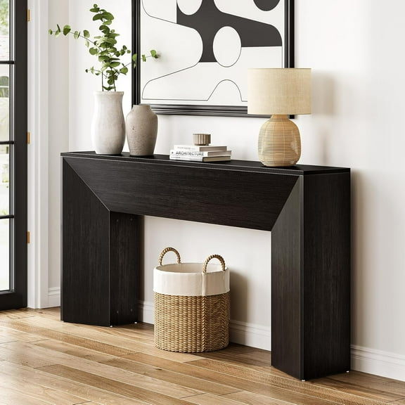 63-Inch Extra Long Console Table, Modern Farmhouse Wooden Sofa Table For Entryway, Hallway & Living Room With Stain-Resistant Surface (Black)