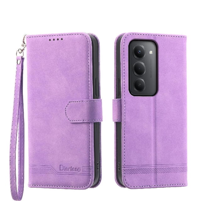 Funda Tipo Billetera para Xiaomi Redmi 15 4G Carcasa Abatible con Porta Tarjetas, Bolsillo para Efectivo, Soporte Ajustable, Cierre Magnético y Correa de Muñeca Morado