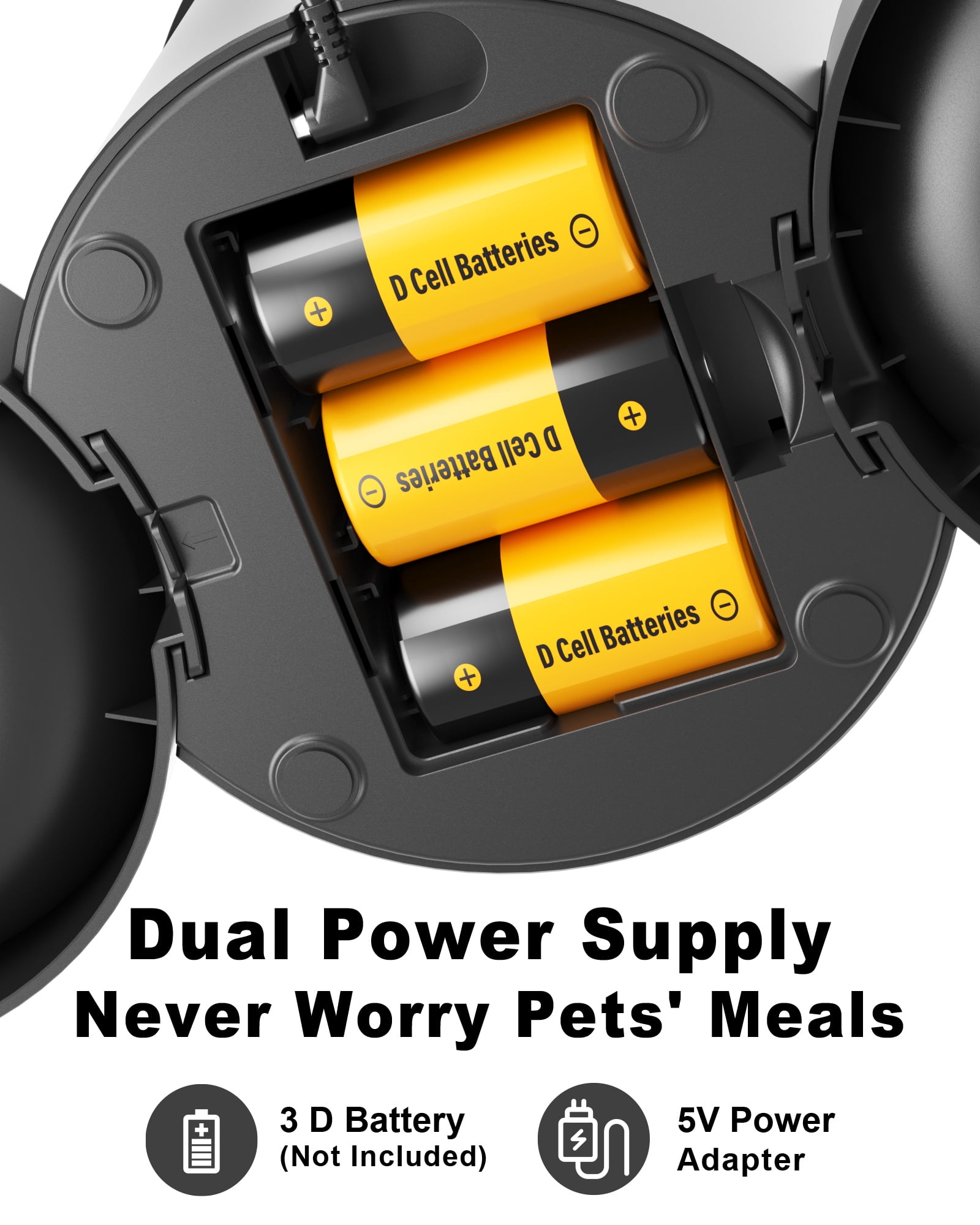 DomoMayli Automatic Dual Cats Feeder 2 Cats,Dual Power,Flexible Schedule Timer ,6 Meals 12 Portions Per Day nser 2 Cats,Flexible Schedule Auto Pet Feeder  double bowls,Timer 10S Voice Record