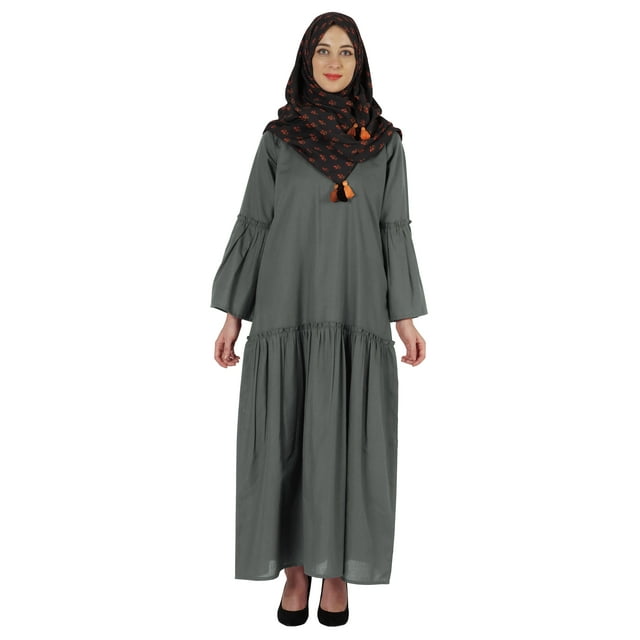Bimba Islamic Long Dress With Printed Hijab Scarf Rayon Abaya Maxi Clothes For Muslim Women