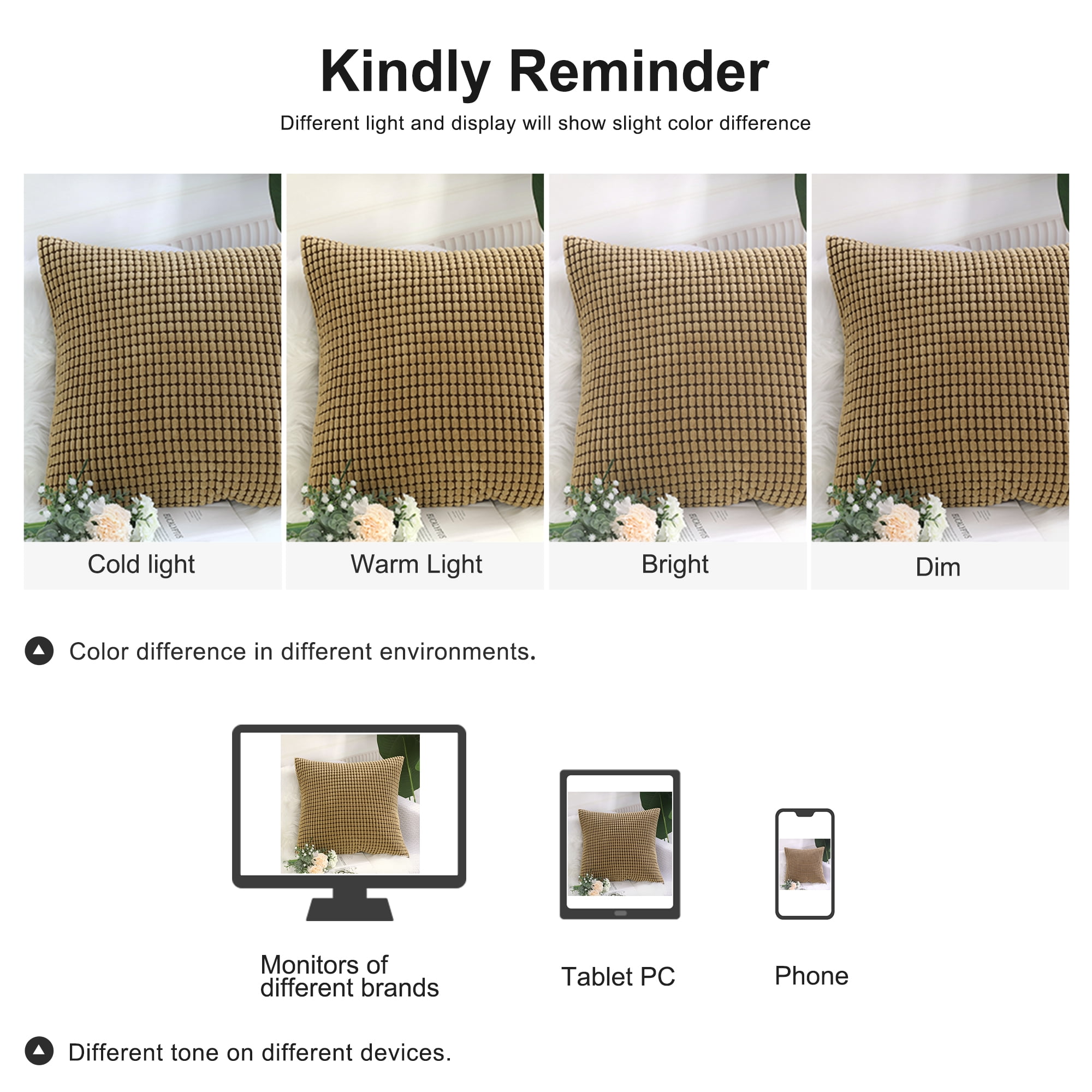 Unique Bargains Texture Solid Decorative Throw Pillow Cover Camel Color 18" x 18"