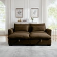 thumbnail image 3 of Dinosisco Loveseat with Two Storage Ottomans, U-Shaped Sleeper Sofa for Living Room, Brown Corduroy, 3 of 9