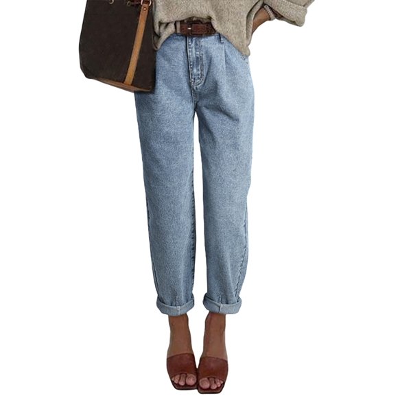 Pantalones vaqueros elegantes de cintura alta holgados para novio para mujer