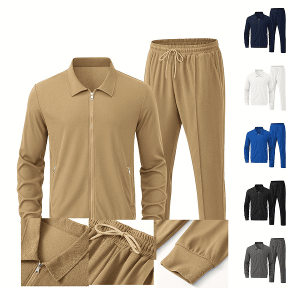 Frnrwgo Men's 2-Piece Athletic Set Loose Fit Full Zip Breathable Comfortable Lightweight Tracksuit Casual Outfit with Pockets