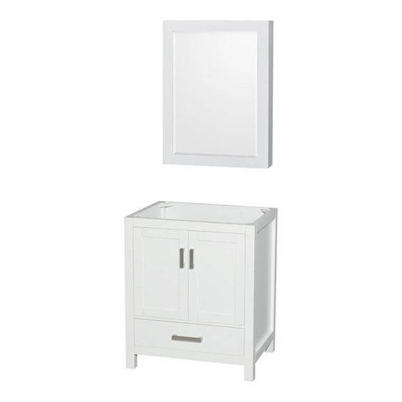 Wyndham Collection Sheffield 30 Inch Single Bathroom Vanity in White, No Countertop, No Sink, and Medicine Cabinet