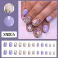 thumbnail image 2 of Uñas postizas adhesivas Tyuimhx moradas con flores, cortas y ovaladas, 24 piezas, 2 of 6