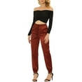 thumbnail image 2 of INSPIRE CHIC Women's Satin Cargo Joggers High Waisted Elastic Waist Casual Pants L Brown, 2 of 3