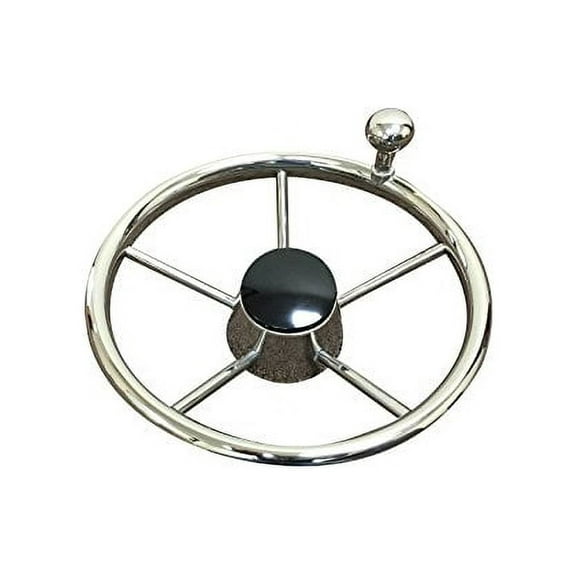 Pactrade Marine Destroyer 11'' Stainless Steel Steering Wheel Control Knob Plastic Black Cap 5 Spoke