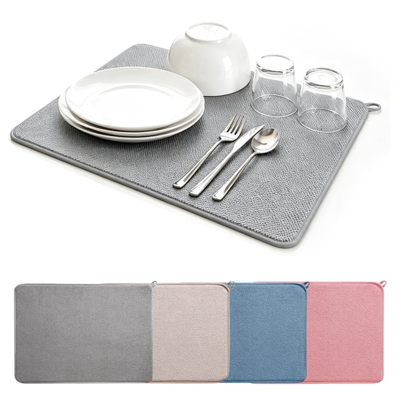 Dish Mat Drying Kitchen Mat, Microfiber Dish Drying Mat Ultra Absorbent, Heat Resistant Mat for Kitchen Countertop, Non Slip Kitchen Drying Mat for Dishes and Cookware, Gray 11.8