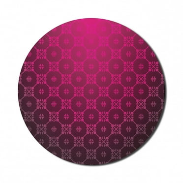 Magenta Mouse Pad for Computers, Medieval Style Endless Bound Square Shaped Striped Middle Age Damask Motifs Print, Round Non-Slip Thick Rubber Modern Gaming Mousepad, 8" Round, Magenta, by Ambesonne