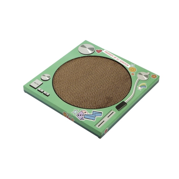 Oodles Green Retro Record Player Durable Corrugated Cardboard Cat Scratching Pad, One Size