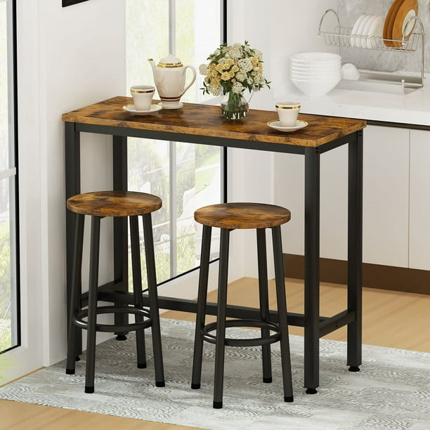 AWQM 39.3" Kitchen Bar Table with Chair Set of 2, 3Piece Dining Table