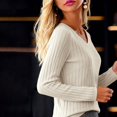thumbnail image 3 of Cozy Sweaters for Women Casual Long Sleeve Loose V-Neck Knit Solid Color Pullover Tops Beige One Size, 3 of 6