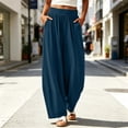 thumbnail image 6 of YABCSAZ Women's Barrel Pants Solid Color Wide Leg Pants Elastic Waist Pants Casual Pants with Pockets for Summer Travel Loose Baggy Trousers, Gifts for Women, 6 of 8