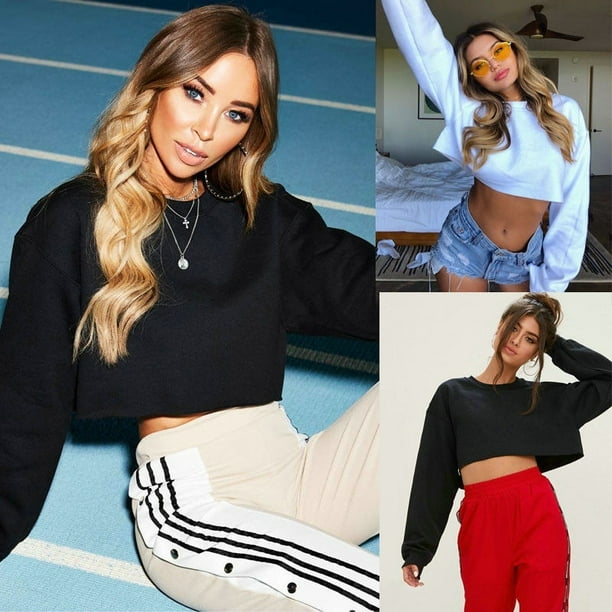 Femmes Sweat a Capuche Crop Top Pull a Manches Longues Pull Sport Pull Over Nouveau Walmart