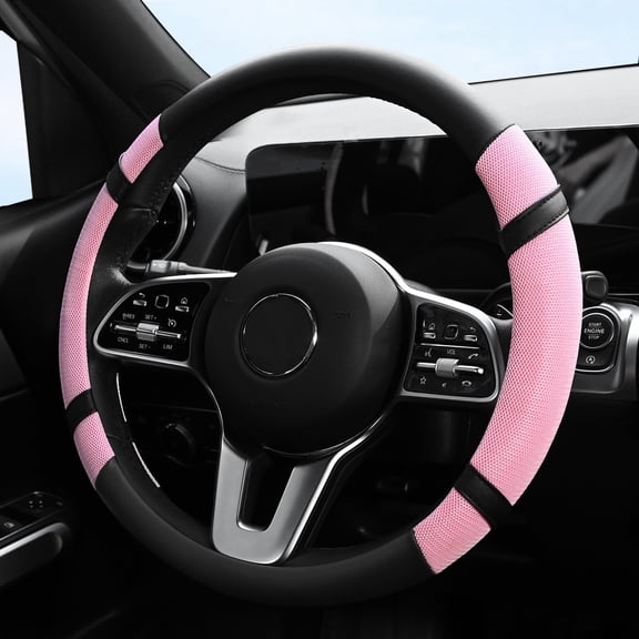 XUKEY Pink Ice Silk Steering Wheel Cover Leather Anti-slip Universal