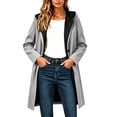 thumbnail image 4 of WIZUTIZ Women's Solid Color Wool Blend Hooded Coat Long Sleeve Loose Fit Lined Warm Winter Overcoat with External Pockets Casual Daily Outerwear, 4 of 7