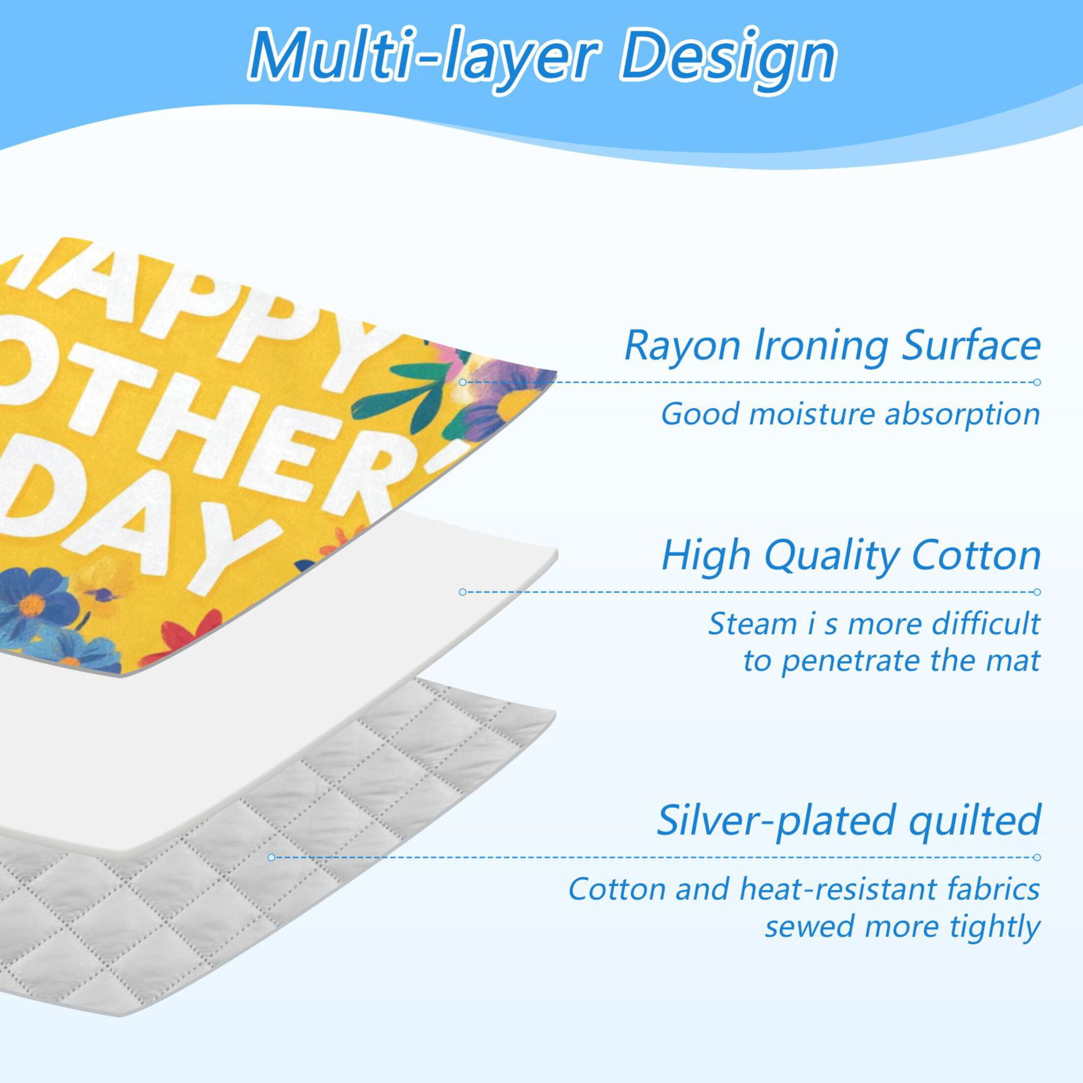 Happy Mothers Day with Heart Shaped Flowers Ironing Mat Blanket Portable Travel Ironing Pad Heat Resistant Pad 47.2" x 27.6”