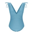 thumbnail image 5 of UTSJKR One Piece Swimsuit for Women Tummy Control Ruched Bathing Suit Sexy High Cut Swimwear V Neck Swim Suit Light Blue M, 5 of 7