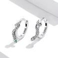 thumbnail image 3 of Punk Snake Small Hoop Earrings Sterling Silver Green Crystal Huggie for Women, 3 of 8