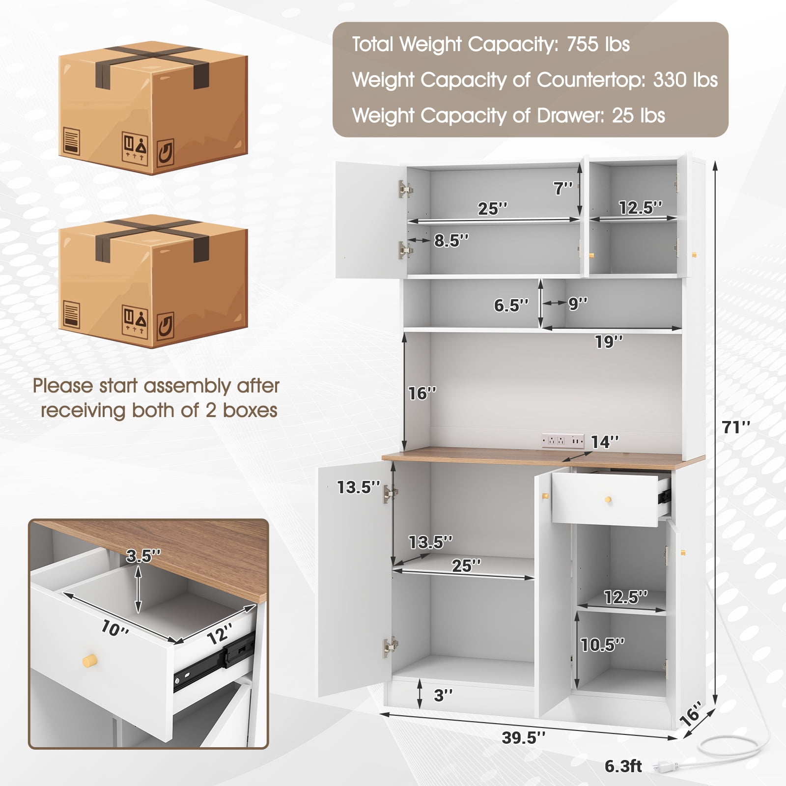 Giantex Kitchen Pantry Cabinet, Tall Storage Cabinet with 6 Doors & USB Ports, Freestanding Cupboard