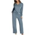 thumbnail image 2 of BiZtdJrK 2 Piece Travel Outfits for Women Lapel V Neck Long Sleeve Tops and Drawstring Pants Casual Sets Lightweight Stretch Sweatsuits with Pockets Blue XXL, 2 of 9
