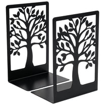 2 Pcs Metal Bookends, Tree Cutout Design Heavy Duty L-Shaped Iron Book Holders, Non-Slip Decorative Shelf Organizer for Office Home Desk