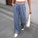 thumbnail image 5 of Pantalones Deportivos Anchos de Cintura Alta para Mujer, Holgados y con Cordón, A para Adolescentes Azul L, 5 of 9