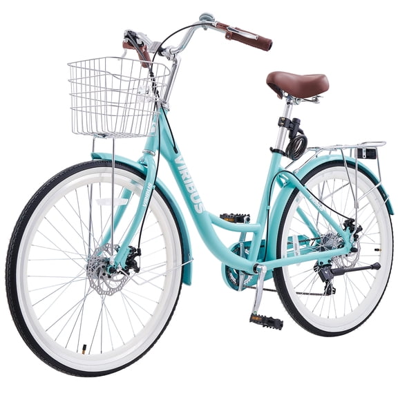 Viribus 24"  Beach Cruiser Bike for Women, 7- Speed Adjustable Seat with Aluminum Frame Sky Blue