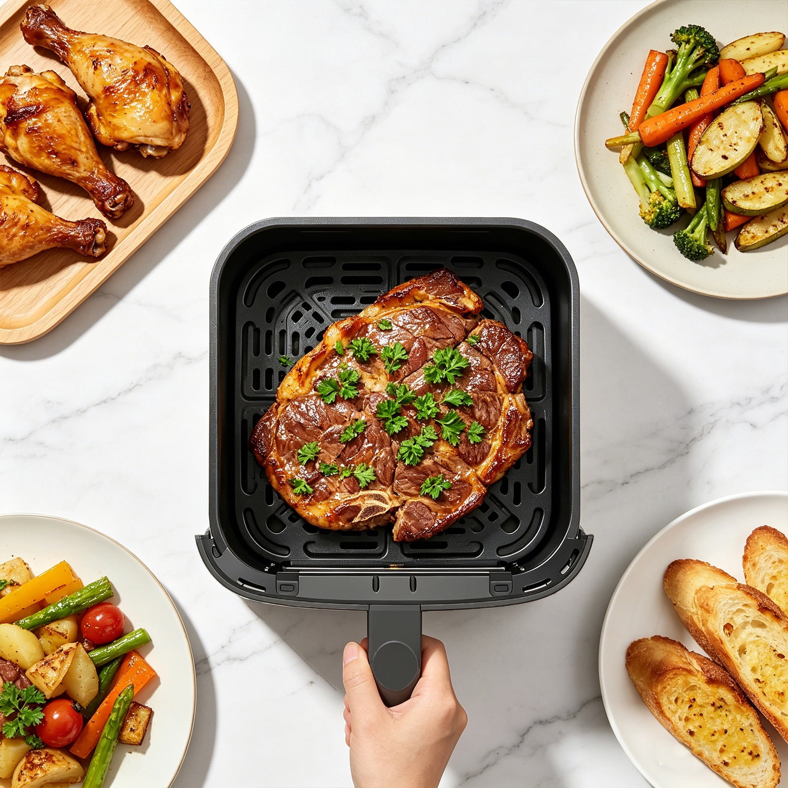 Casabay 4 QT Air Fryer with Viewing Window, 1500W 8-in-1 Electric Hot Air Fryer Oven, Digital Display, Compact Multi-Functional Cooker for Home Kitchen, Black