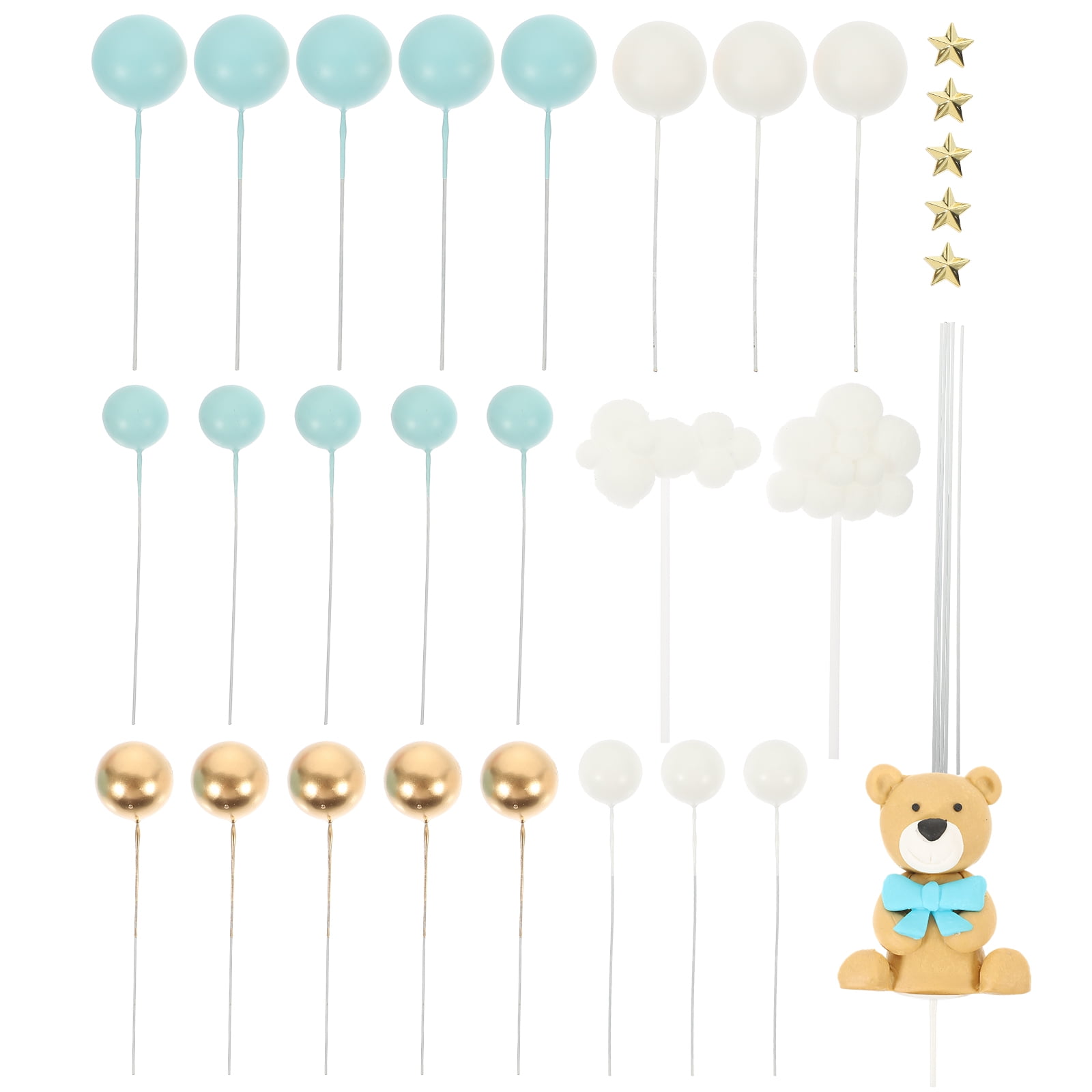 Bear Cake Toppers Set - Teddy Bear Decorations, Ball Toppers, & "Happy Birthday" Sign (Blue Theme) - View #2
