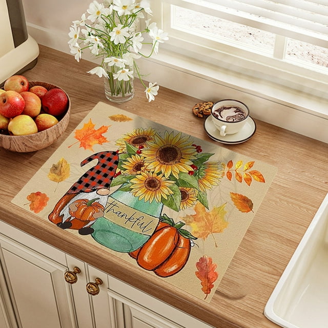 Naittoop Placemat Kitchen Restaurant Pumpkin Maple Leaf Fall Pumpkin Halloween Thanksgiving Restaurant Mat 15.75x11.81in