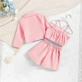 thumbnail image 4 of Odeerbi 4-7 Años Niñas Verano Trajes Algodón Flor Tops Traje Pantalones Cortos Chaqueta Blazer Trajes Notched Lapel Traje Chaqueta Tres Piezas Conjunto, 4 of 5
