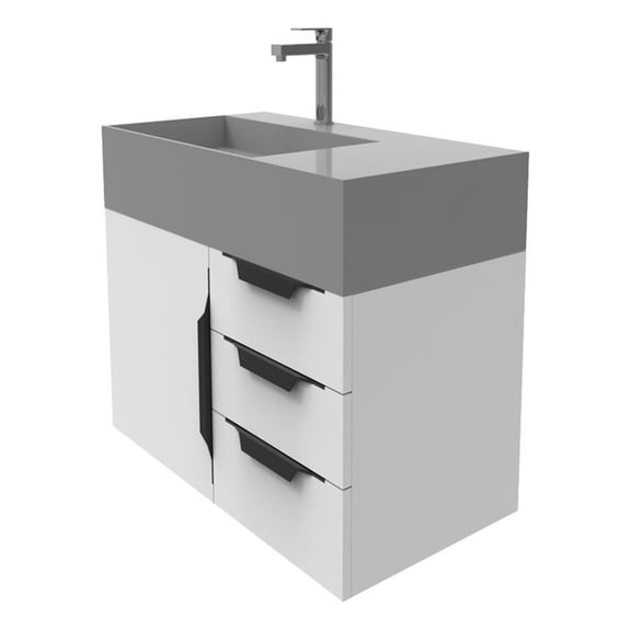 Castello USA Amazon 36" White Wood Floating Vanity with Gray Top and Black Trim