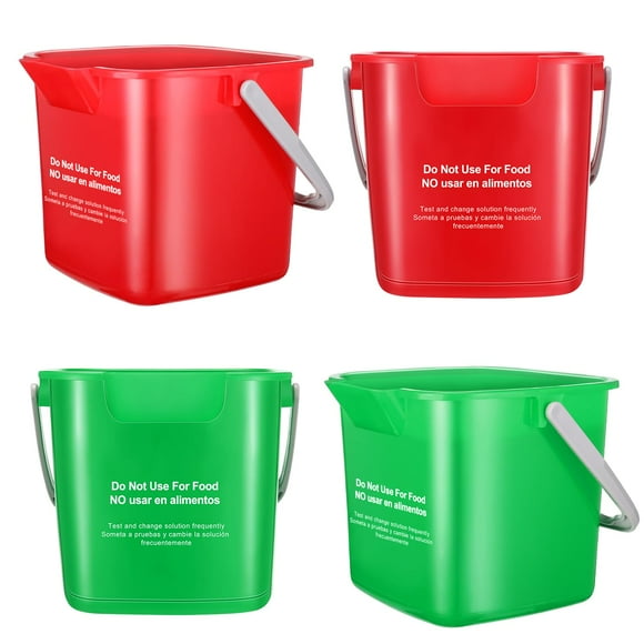 Yaomiao 4 Pcs Cleaning Bucket 3 Quart Small Sanitizing Square Bucket Detergent Pail with Measurements Spout and Handle for Home Commercial Use Restaurant Kitchen Office School (Red, Green)