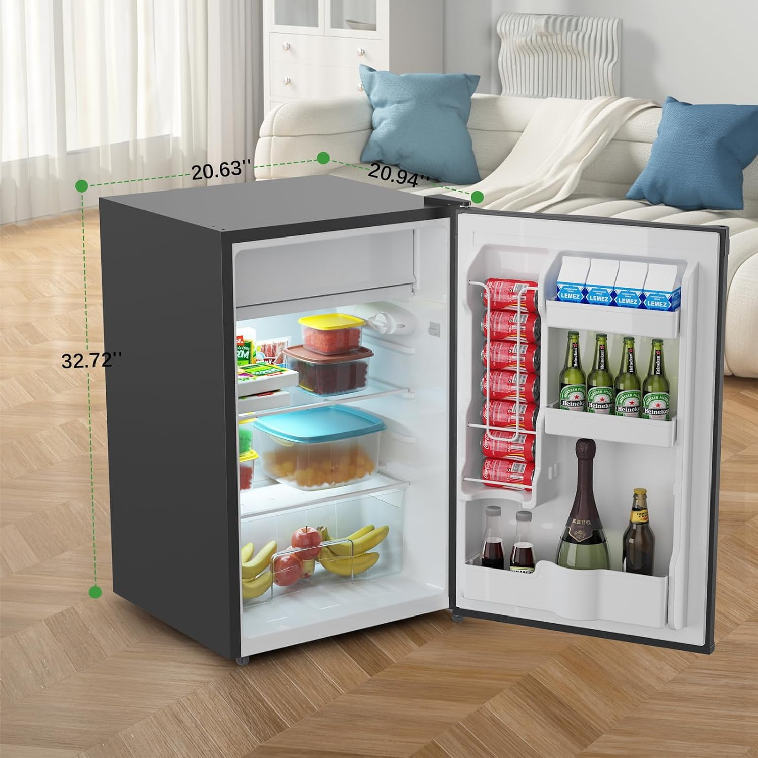 4.3 Cu.Ft Mini Fridge with Freezer, Single Door Mini Fridge, 7 Settings Temperature Adjustable, Mini Refrigerator for Apartment Bedroom, Office, Dorm, Black