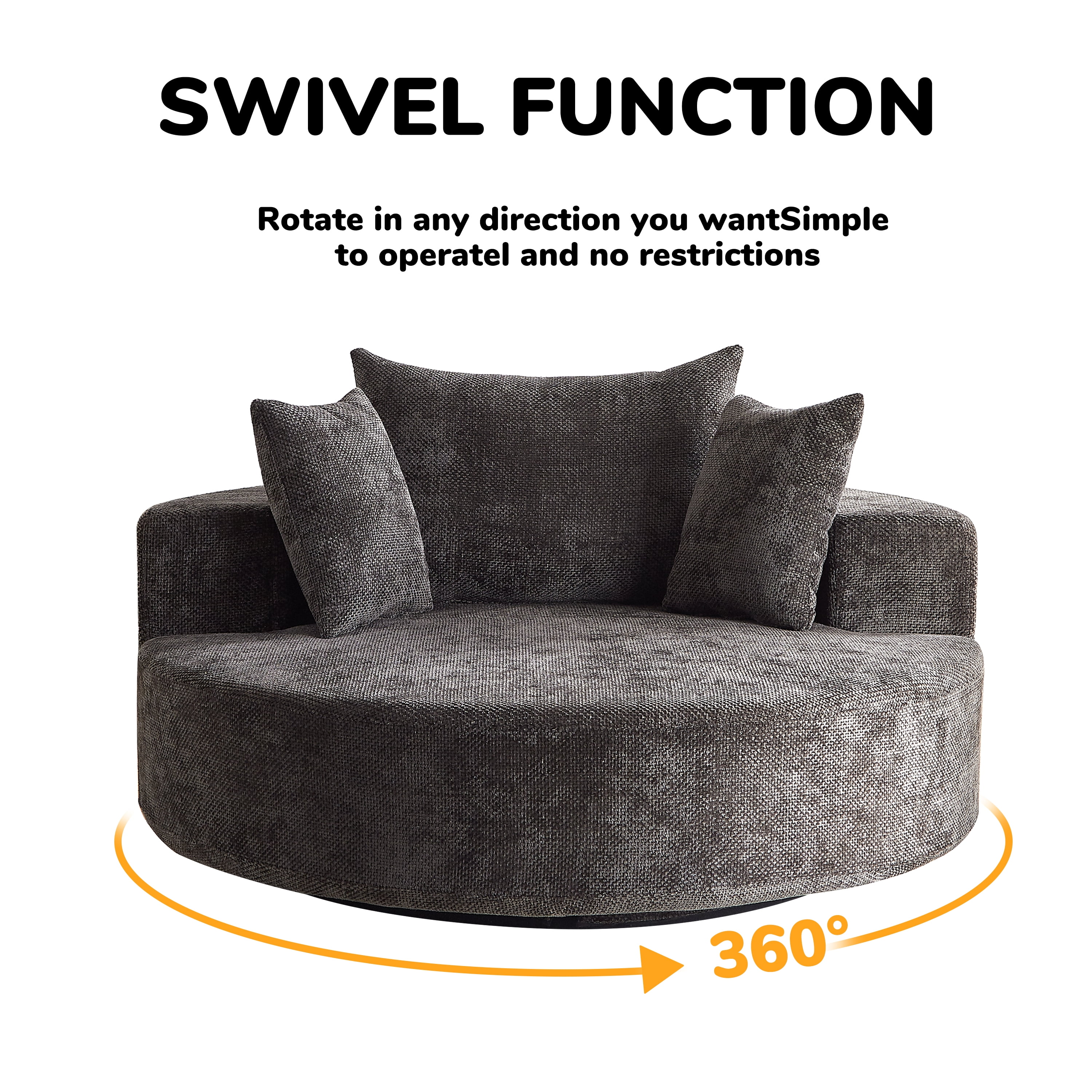 MAYEERTY 55''L Chenille Foam Single Swivel Chair, Fluffy Modern Sleeper, 360 Degree Swivel Chair for Living Room, Bedroom, Lounge and Projection Room