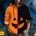 thumbnail image 2 of Sudadera con capucha de Halloween para hombre con diseño dividido y cara de Jack-O'-Lantern, sudadera con capucha informal de manga larga para fiestas navideñas, 2 of 5