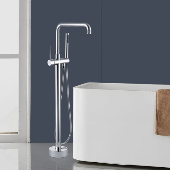 Freestanding Bathtub Faucet, Floor Mount Bathtub Faucet with 2 Water Outlet Modes, Sivwel Gooseneck Spout with Hand Shower,Stainless steel Single Handle Tub Filler Freestanding Bathtub Faucet,