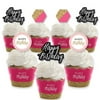 Big Dot of Happiness Chic Happy Birthday - Pink, Black and Gold - Cupcake Decoration - Party Cupcake Wrappers & Treat Picks Kit - 24 Ct