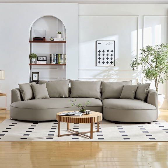 LiviNest Curved Sectional Sofa for Living Room: 5-Seat Upholstered Couch Set - Modern Chaise Lounge for Apartment & Family Gatherings - Light Grey Eco-Leather